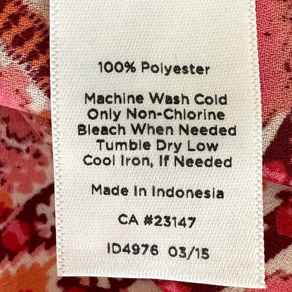 Talbots Split Neck Geometric Print Long Sleeve Blouse Coral/Pink MP Lightweight - Picture 10 of 12